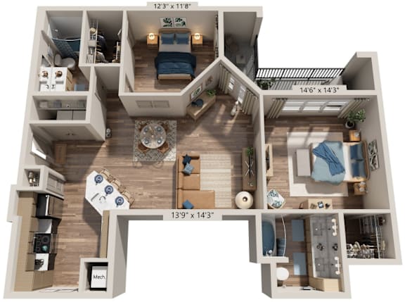 2 Bedroom Two Bath floorplan at The River, Chester, VA, 23836