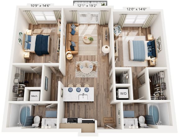 2 Bedroom 2 Bathroom floorplan at The River, Chester, 23836
