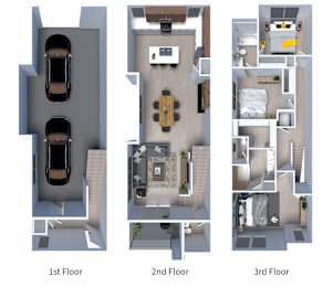 Floor Plan  three dimensional floor plans of a 3 bedroom bath apartment