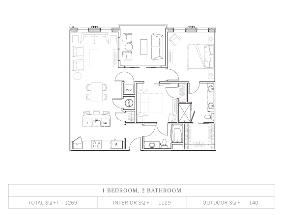 Floor Plan  1 Bedroom 2 Bathroom, 1,129 Sq.Ft. Floor Plan at Vickers Roswell, Roswell