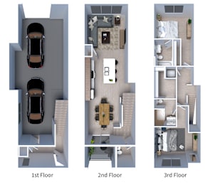 Floor Plan  three dimensional floor plans of a 2 bedroom bath apartment