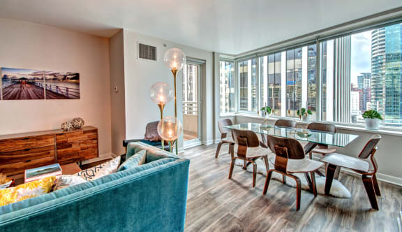 Met Tower Apartments Model Living Room and Dining Area