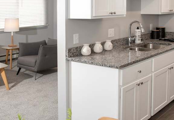 kitchen, dining overlooking living area