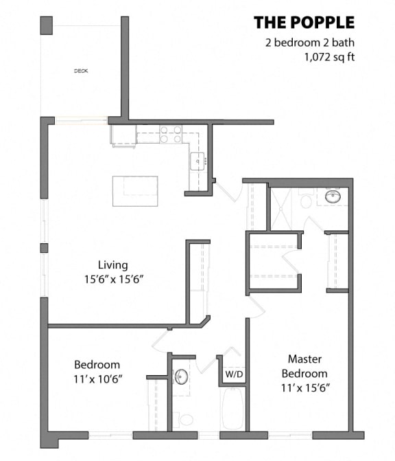 2 Bed 2 Bath The Popple Floor Plan at Aspenwoods Apartments, Eagan, MN