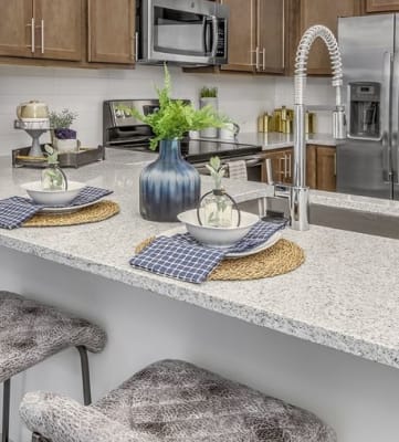 Fully Equipped Kitchen With Modern Appliances at The Woods on Tara Apartment Homes by ICER, Jonesboro