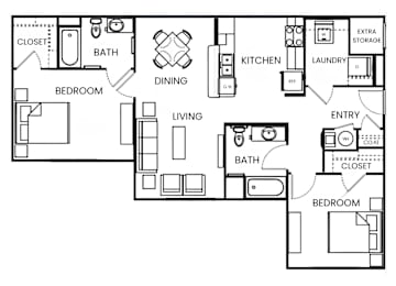  Floor Plan 2 Bed, 2 Bath