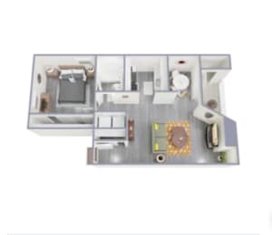 A 3 bedroom apartment with 1 bathroom and 732 square feet.