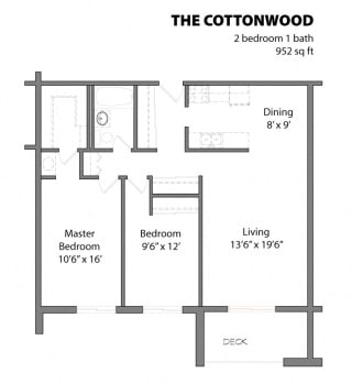 2 Bed 1 Bath The Cottonwood Floor Plan at Aspenwoods Apartments, Eagan