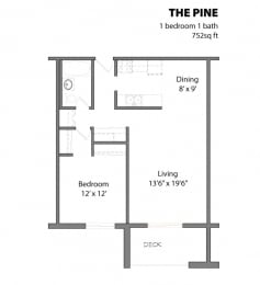 1 Bed 1 Bath The Pine Floor Plan at Aspenwoods Apartments, Eagan, Minnesota
