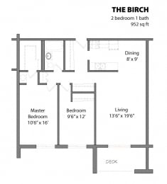 2 Bed 1.3 Bath The Birch Floor Plan at Aspenwoods Apartments, Eagan
