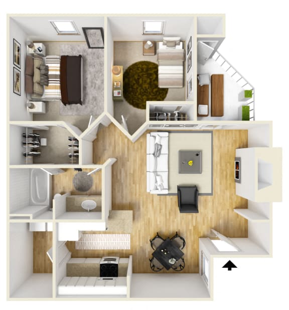 Stonesthrow Apartments_Tualatin, OR_Floor Plan_Two Bedroom One Bathroom