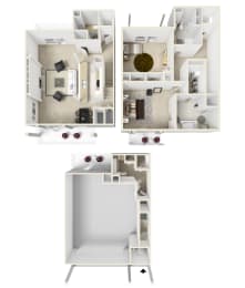 Two bedroom floor plan for rent | 2,106 Sq. Ft. at Parkwest Apartment Homes at Hattiesburg, MS