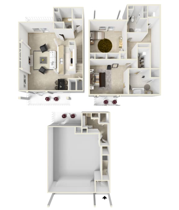Two bedroom floor plan for rent | 2,106 Sq. Ft. at Parkwest Apartment Homes at Hattiesburg, MS