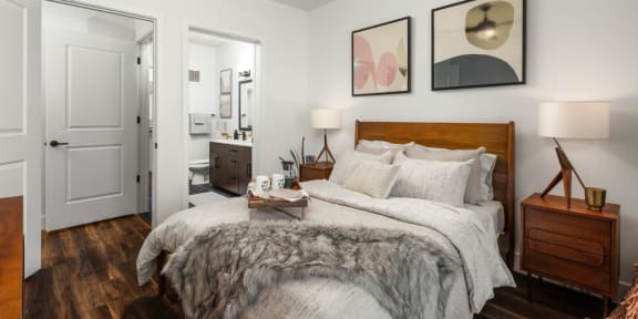 Trovita Rio Apartments in Tempe, Arizona Model Bedroom with Attached Bathroom