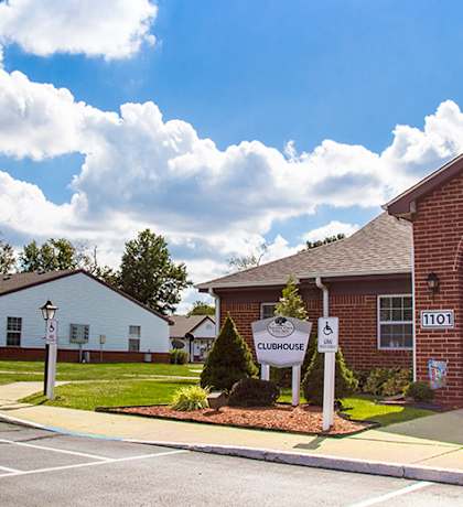 Exterior of leasing center at Shady Oak Village - Senior Living Apartments, IN, 47802