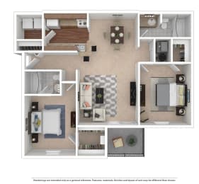 Preakness 2 Bedroom 2 Bath 1,000 Sq. Ft. at Hunt Club Apartments, Integrity Realty, Ohio