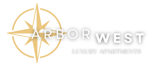 The image is a logo for Arbor West Luxury Apartments.