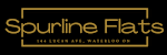 The image is a logo for Spurline Flats located at 144 Lucan Ave, Waterloo.
