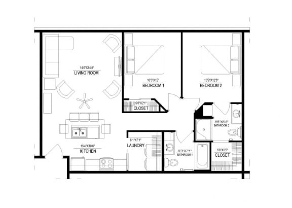 2 Bed/2 Bath, Detached Garage 2 Bed/ 2 Bath, Detached Garage 2.2g Floor Plan