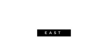 a white logo on a black background