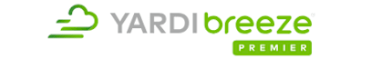 The image is a logo for YardBreeze Premier, featuring a green cloud and wind symbol.