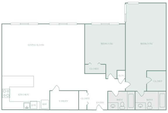 Harbor Hill Apartments floor plan B7 - 2 bed 2 bath - 2D