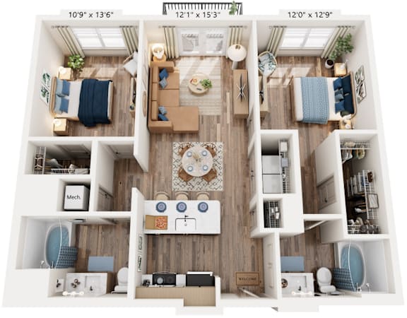 2 Bedroom floorplan at The River, Virginia