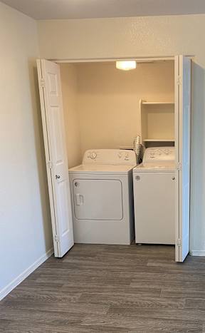 A laundry room with a washer and dryer.