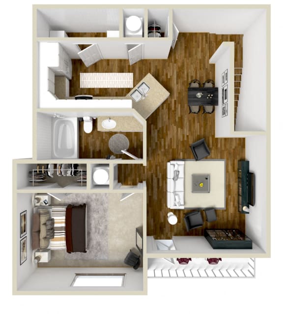 Floor Plan  1 Bed 1 Bath Floor Plan | 863 Sq. Ft. at Carlton Park Apartment Homes in Flowood, MS