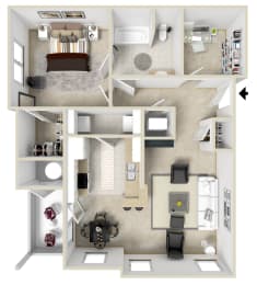 One bedroom floor plan for rent | 888 Sq. Ft. at Charleston Apartment Homes, Mobile, AL