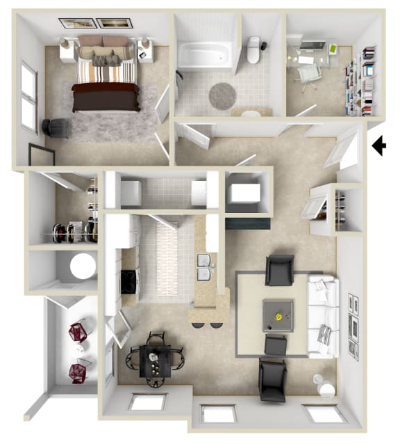 One bedroom floor plan for rent | 888 Sq. Ft. at Charleston Apartment Homes, Mobile, AL