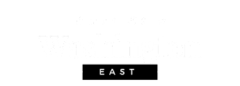 a white logo on a black background