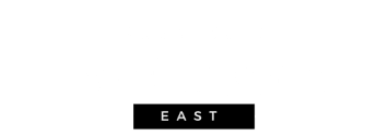a white logo on a black background