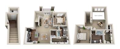 3 bedroom floor plan  the enclave at city center apartments at La Ventura Apartments, Texas, 75093