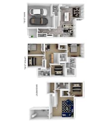 a floor plan of a house with three differentartments