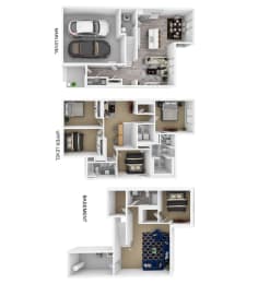 a floor plan of a house with three differentartments