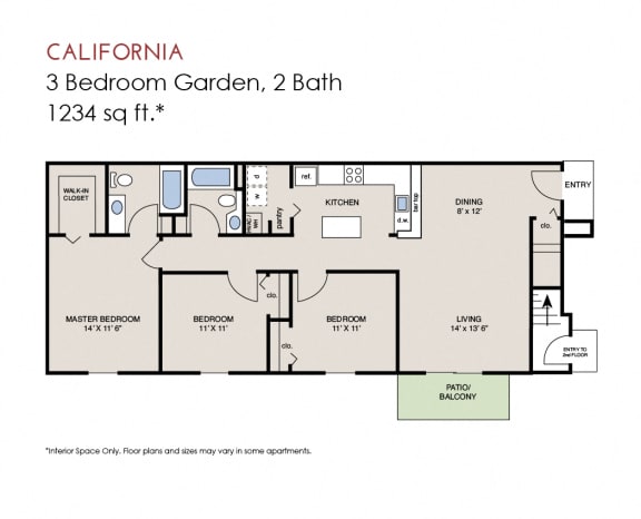 Floor Plan  California - 3 Bedroom Garden