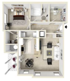 1 Bed, 1 Bath Floorplan A | 894 Sq. Ft. at The Vineyard of Olive Branch Apartment Homes, Olive Branch, 38654