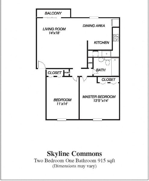 Floor Plan  Rent this Large Two Bedroom Cat Friendly Layout at Skyline Commons