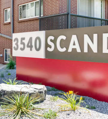 Scandia Apartments Monument Sign in Englewood, Colorado
