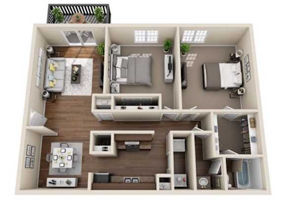 Floor Plan  2 bed 1 bath The Marquee Floor Plan at Ascot Place Apartments, Alabama