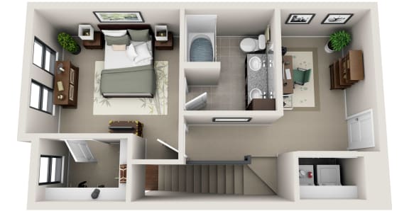 1 bedroom 1.5 bathroom Floor plan A at 401 Oberlin, North Carolina, 27605