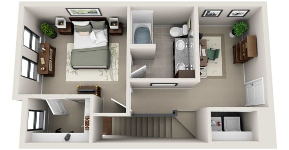 2 bedroom 2.5 bathroom Floor plan A at 401 Oberlin, Raleigh, NC, 27605