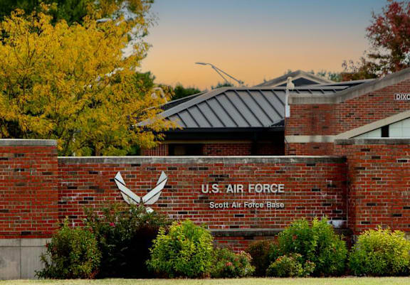 A brick wall with a sign that says U.S. Air Force Scott Air Force Base.