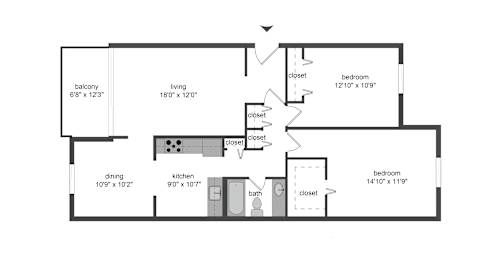 2 bed 1 bath
