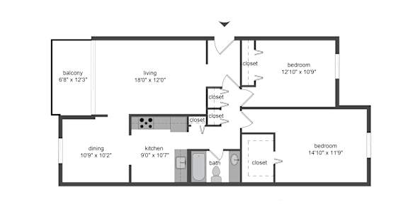 2 bed 1 bath