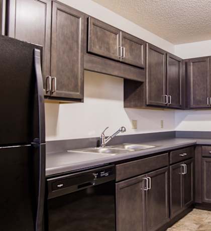 updated kitchen with dark cabinets 