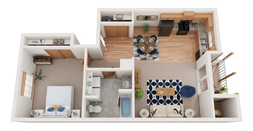 1 bed 1 bath floor plan at Monroe Avenue Apartments, Salem, Oregon