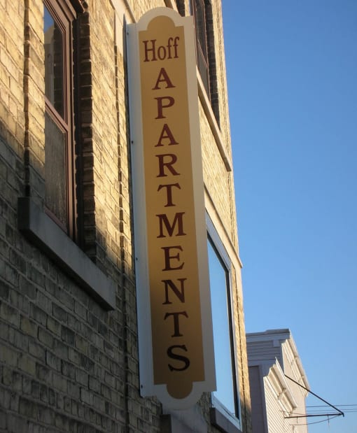 Sign for the historic Hoff apartment building