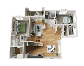 2 Bed 2.5 Bath Floor Plan at Crestline Cary, North Carolina